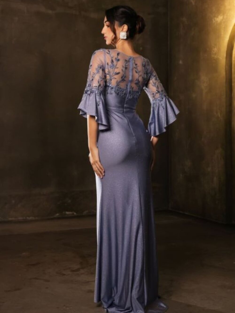 BLUE FORMAL DRESS. ROSE GOLD MOTHER OF BRIDE PLUS SIZE SLEEVES BLACK SHEATH FIT - Picture 3 of 7